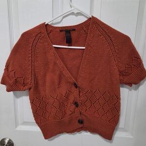 Women's Orange Short Sleeve Cardigan Sweater